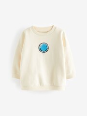 Ecru White Smile Oversized Printed 100% Cotton Sweatshirt (3mths-7yrs) - Image 1 of 4