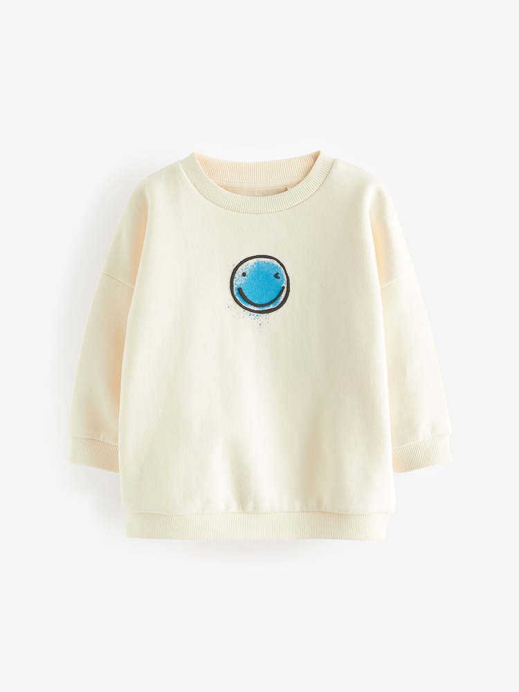 Ecru White Smile Oversized Printed 100% Cotton Sweatshirt (3mths-7yrs) - Image 1 of 4