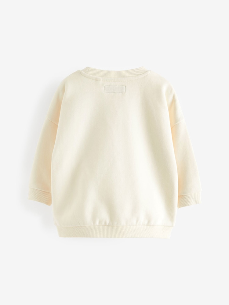 Ecru White Smile Oversized Printed 100% Cotton Sweatshirt (3mths-7yrs) - Image 2 of 4
