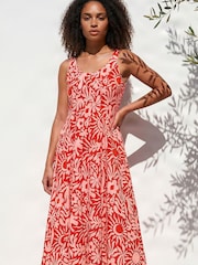 Roman Natural Abstract Print Midi Dress - Image 1 of 4