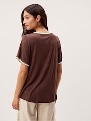 Monsoon Brown Tilly Contrast Stitch Jersey T-Shirt - Image 2 of 4