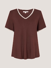 Monsoon Brown Tilly Contrast Stitch Jersey T-Shirt - Image 4 of 4