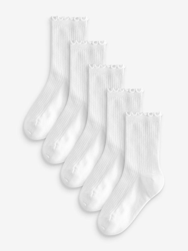 White Regular Length Cotton Rich Ruffle Ankle Socks 5 Pack - Image 1 of 2