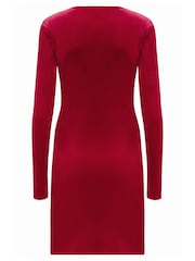 Pour Moi Red Fuller Bust Suki Velvet Wrap Bodycon Dress - Image 4 of 4