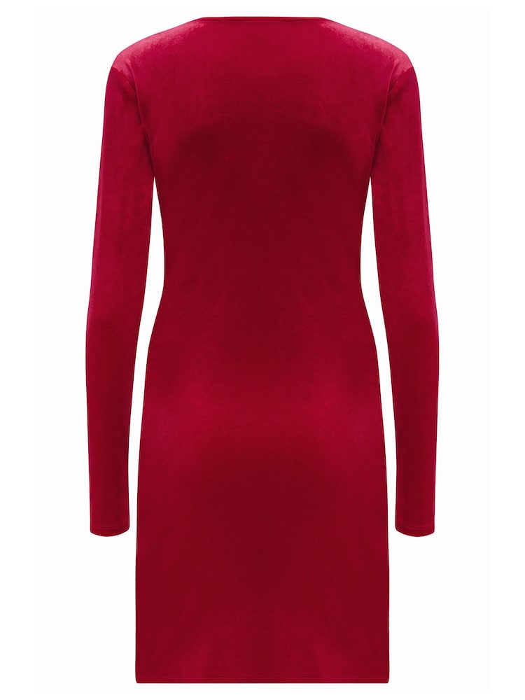 Pour Moi Red Fuller Bust Suki Velvet Wrap Bodycon Dress - Image 4 of 4