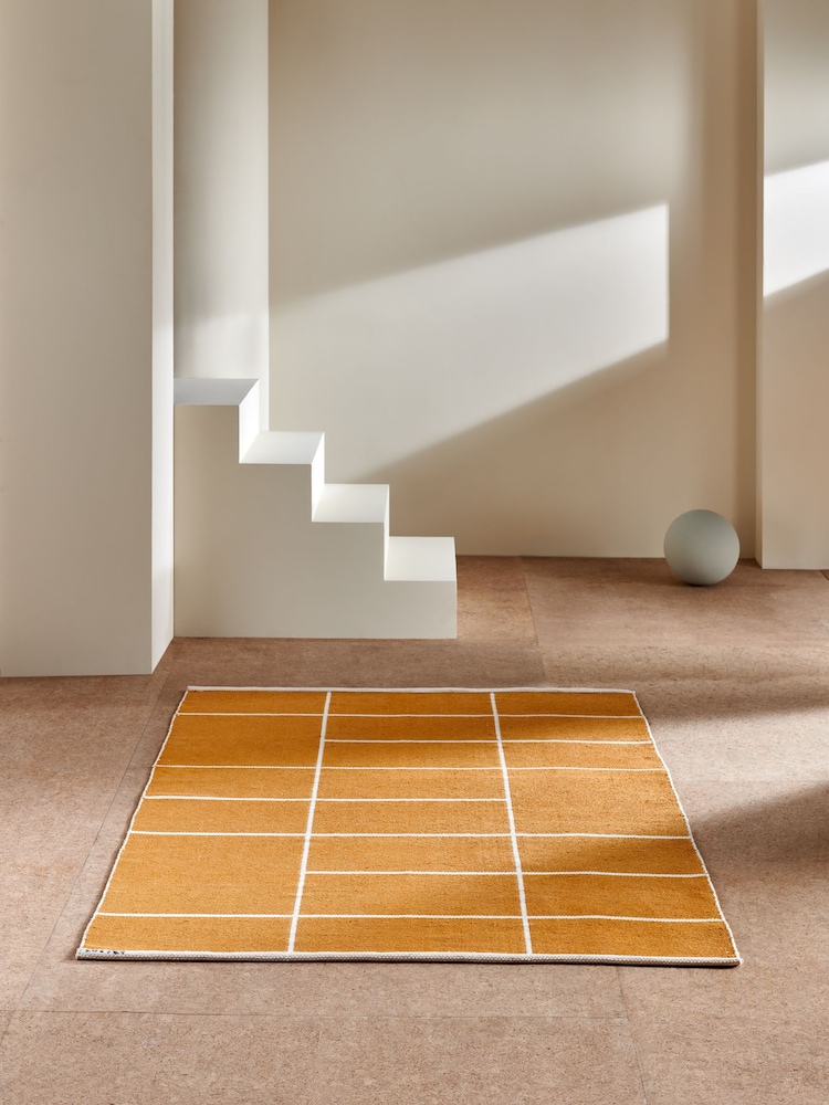 MADE.COM Ochre Yellow Elsmore Reversible Woven Cotton Rug - Image 2 of 8