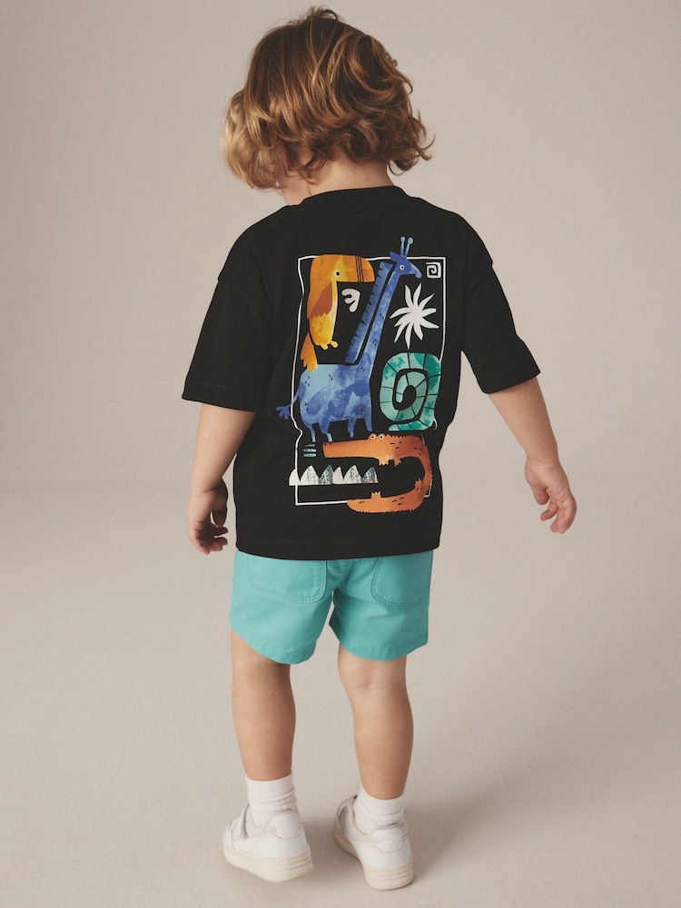 Black/White Back Print 100% Cotton Short Sleeve T-Shirt (3mths-7yrs) - Image 2 of 6