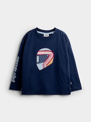 JoJo Maman Bébé Navy Race Car Helmet Appliqué Top - Image 1 of 4