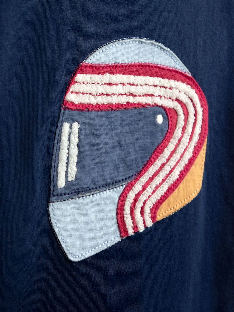 JoJo Maman Bébé Navy Race Car Helmet Appliqué Top - Image 4 of 4