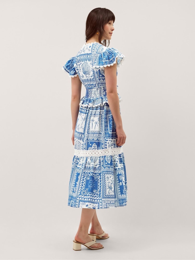 Monsoon Blue Soleil Print Midi Dress - Image 2 of 4