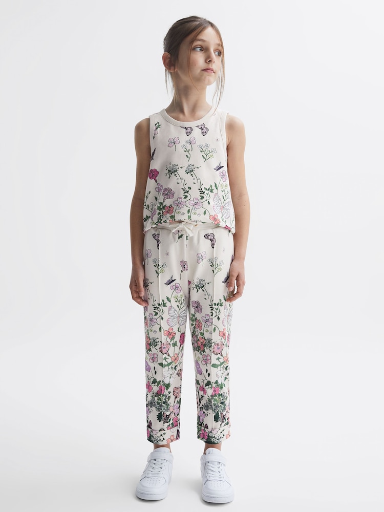 Reiss Pink Print Kemi 9-12 yrs Floral Print Drawstring Joggers - Image 1 of 6