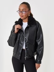 Threadbare Faux Leather Fur Collar Jacket - Imagen 4 de 5