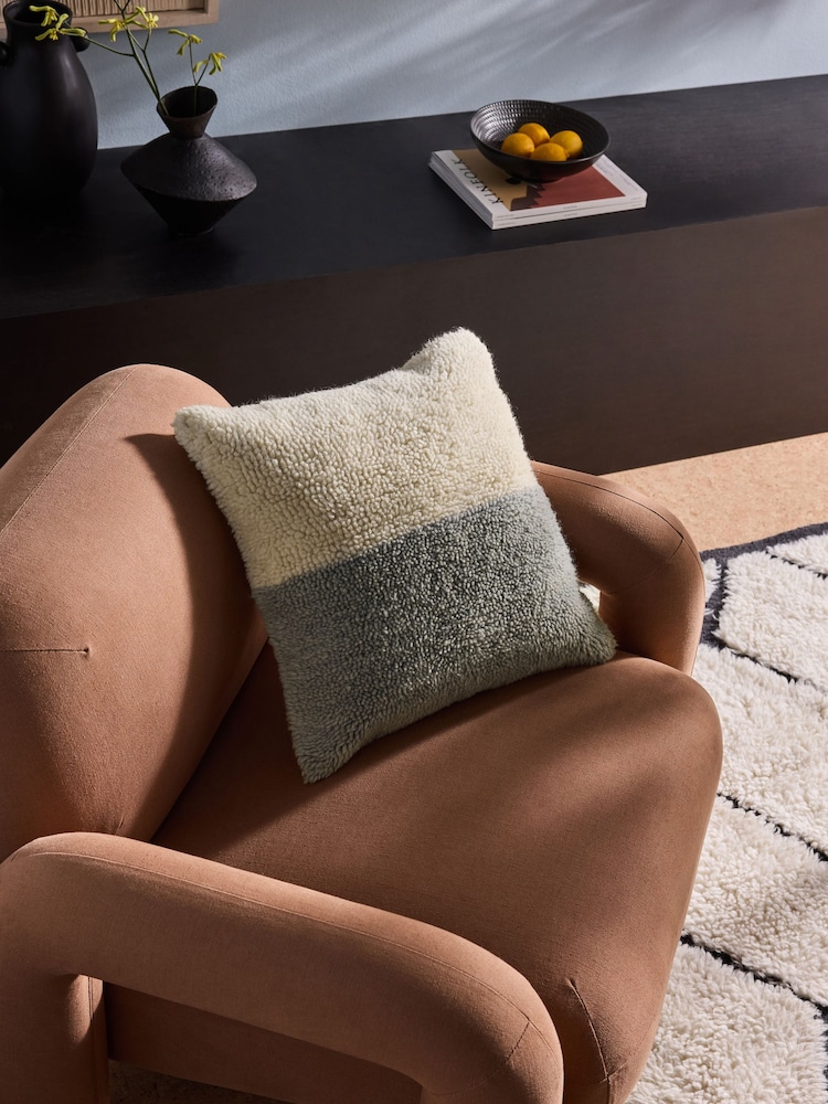MADE.COM Grey/Blue Lori Tufted Berber Cushion - Image 1 of 3
