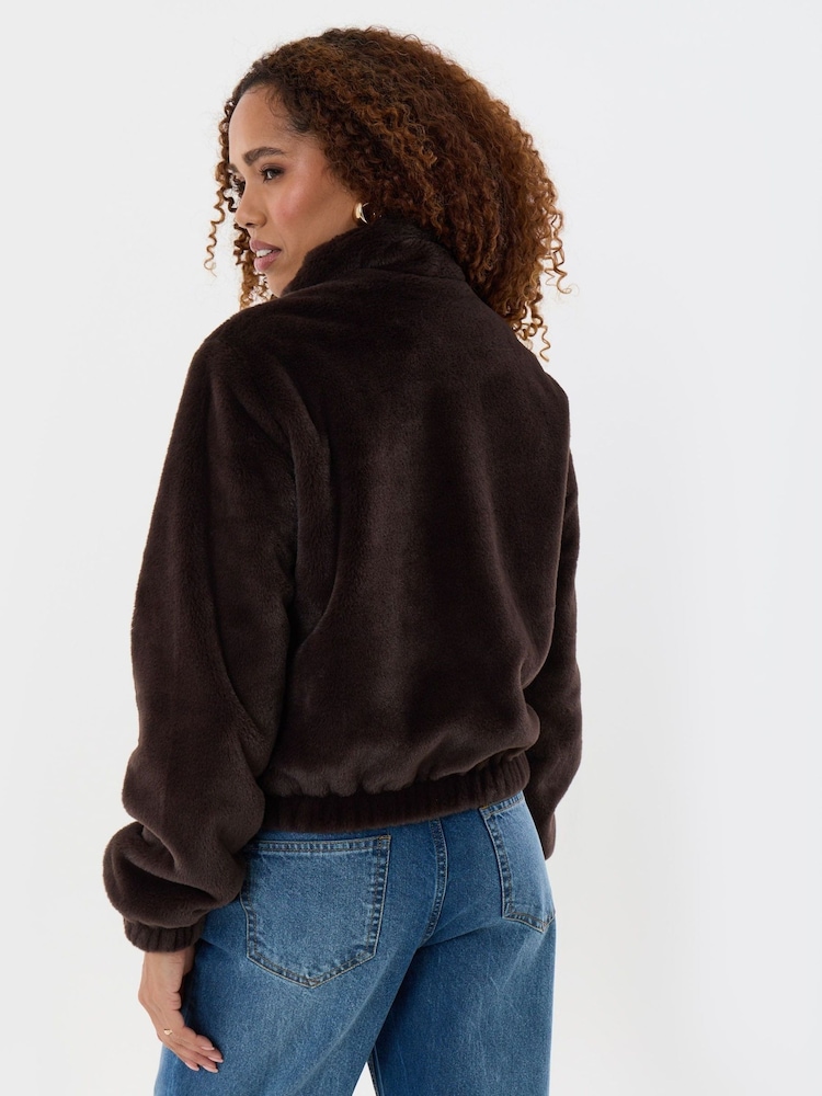 Threadbare Brown Faux Fur Bomber Jacket - Image 2 of 5