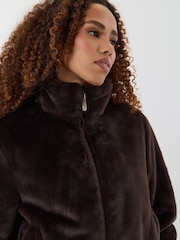 Threadbare Brown Faux Fur Bomber Jacket - Image 3 of 5