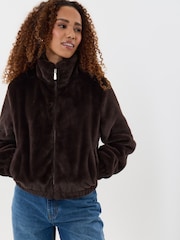 Threadbare Brown Faux Fur Bomber Jacket - Image 4 of 5