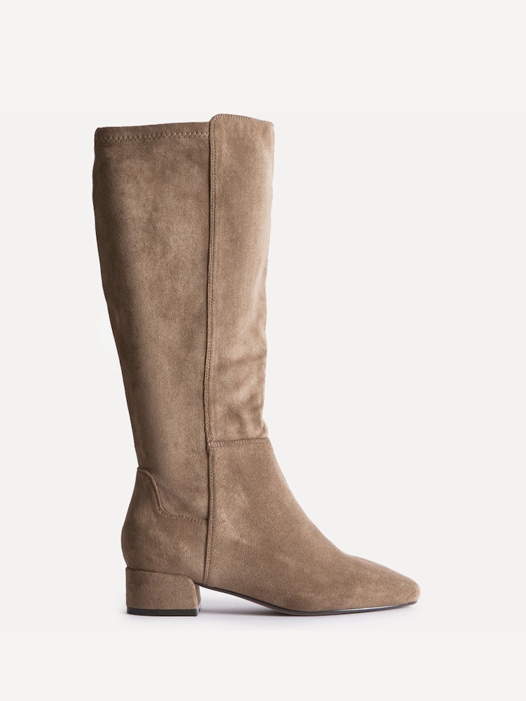 Linzi Natural Rotate Wide Fit Stretch High Leg Boots With Low Block Heels - Image 2 of 5 Linzi Natural Rotate Wide Fit Stretch High Leg Boots With Low Block Heels - Image 2 of 5