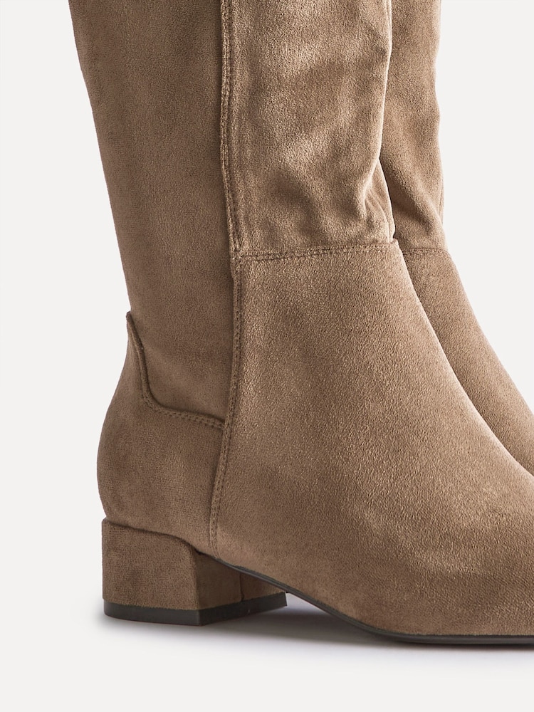 Linzi Natural Rotate Wide Fit Stretch High Leg Boots With Low Block Heels - Image 5 of 5 Linzi Natural Rotate Wide Fit Stretch High Leg Boots With Low Block Heels - Image 5 of 5