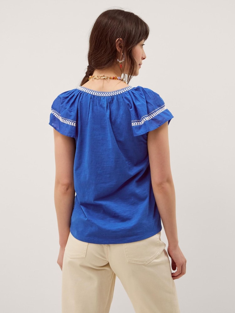 Monsoon Blue Fenn Embroidered Ruffle Jersey Top - Image 2 of 4 Monsoon Blue Fenn Embroidered Ruffle Jersey Top - Image 2 of 4