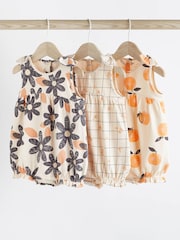 Orange Floral Baby Vest Rompers 3 Pack - Image 1 of 11