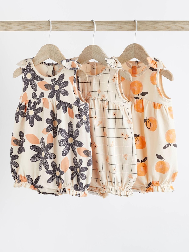 Orange Floral Baby Vest Rompers 3 Pack - Image 1 of 11