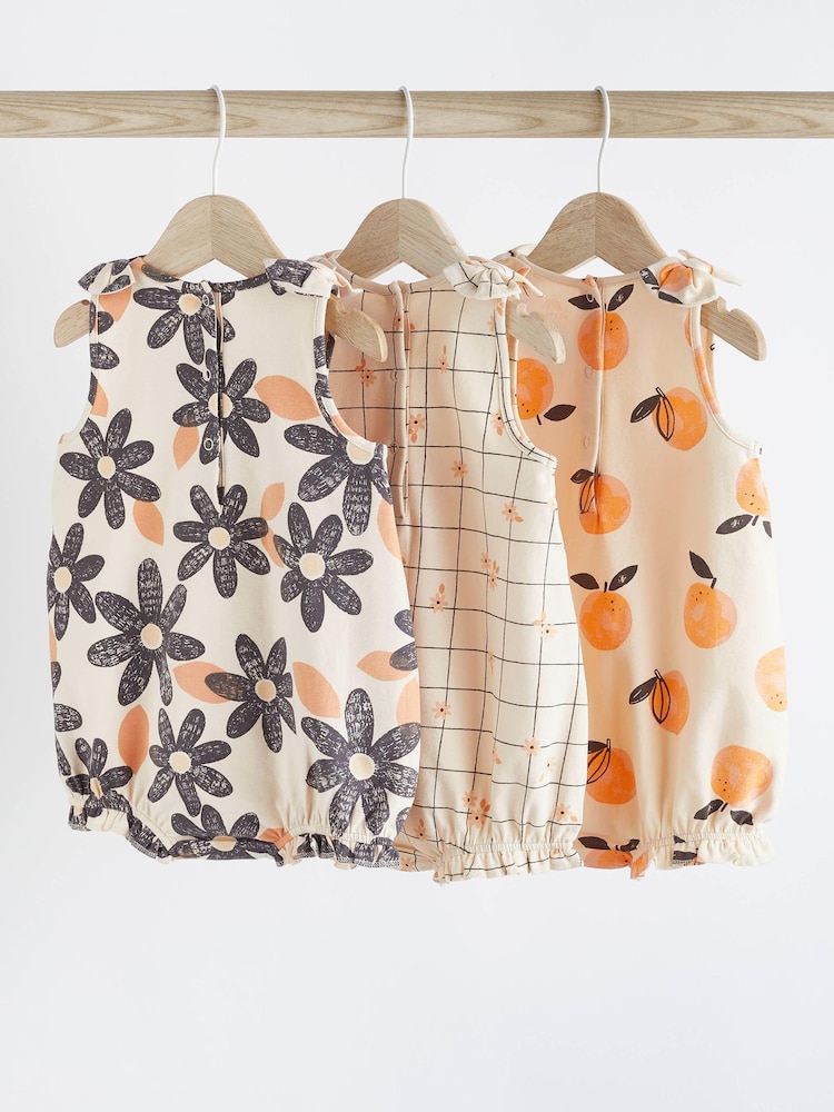 Orange Floral Baby Vest Rompers 3 Pack - Image 2 of 11