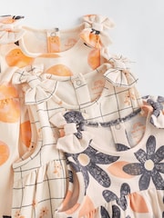 Orange Floral Baby Vest Rompers 3 Pack - Image 4 of 11