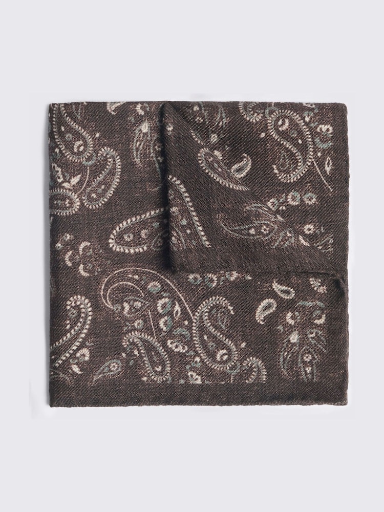 MOSS Brown Bottinelli Wool Paisley Pocket Square - Image 1 of 2