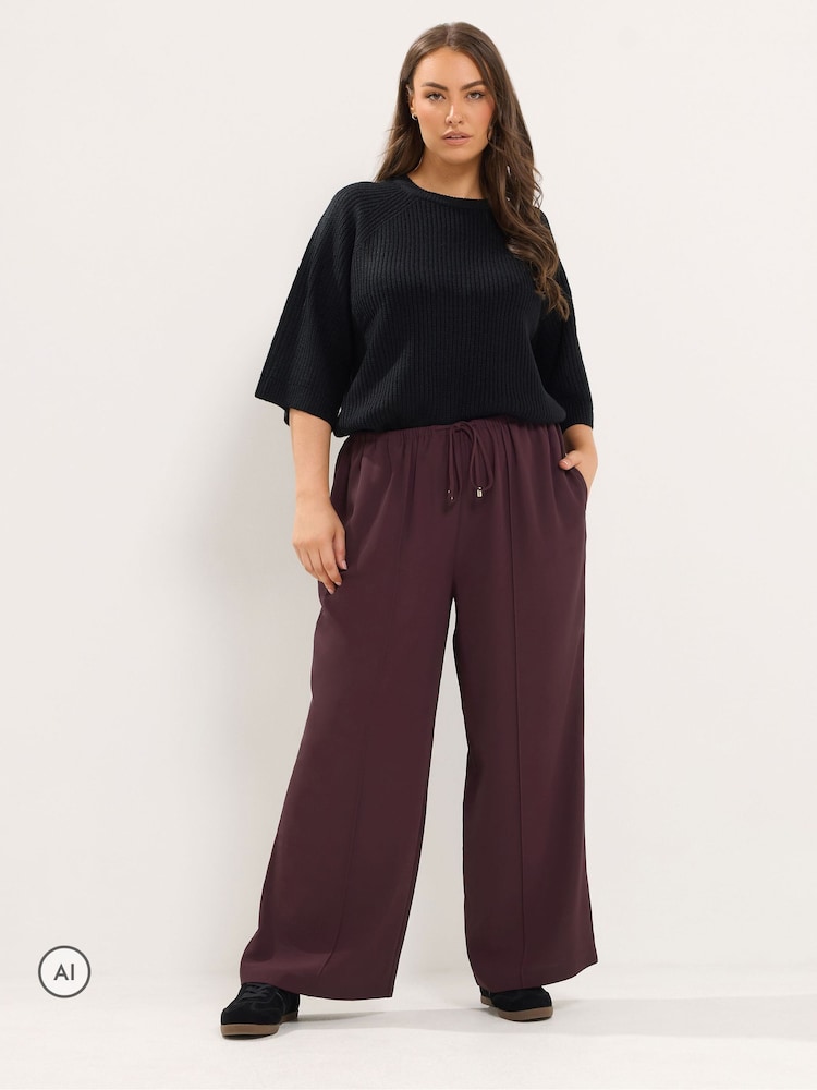 Yours Curve Red Wide Leg Trousers - Image 2 of 6