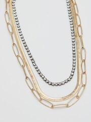 Mood Gold Tone Crystal And Chain Layered Necklace Pack of 3 - Image 1 of 1