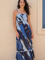 Roman Blue Abstract Ric Rac Maxi Dress - Image 1 of 4