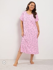 Yours Curve Pink Heart Print Midaxi Nightdresses 2 Pack - Image 2 of 9