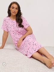 Yours Curve Pink Heart Print Midaxi Nightdresses 2 Pack - Image 4 of 9
