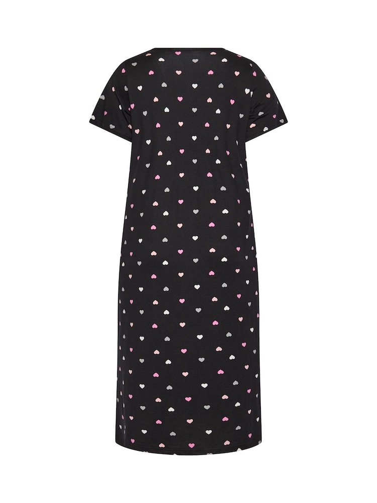 Yours Curve Pink Heart Print Midaxi Nightdresses 2 Pack - Image 9 of 9 Yours Curve Pink Heart Print Midaxi Nightdresses 2 Pack - Image 9 of 9