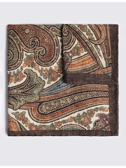 MOSS Brown & Orange Bottinelli Wool Paisley Pocket Square - Image 1 of 2