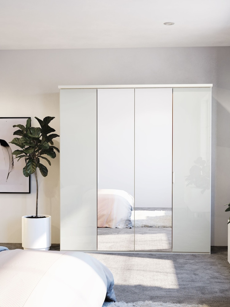 Wiemann Peyton White Glass and Mirror Semi Fitted 4 Door Wardrobe - Image 1 of 4