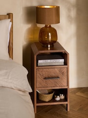Dark Natural Ellis Oak Wood 1 Drawer Slim Bedside Table - Image 1 of 8