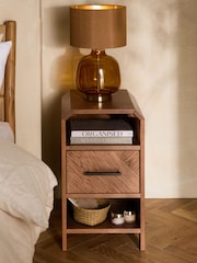 Dark Natural Ellis Oak Wood 1 Drawer Slim Bedside Table - Image 2 of 8