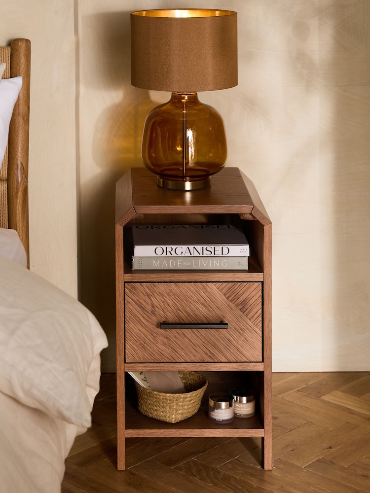 Dark Natural Ellis Oak Wood 1 Drawer Slim Bedside Table - Image 2 of 8