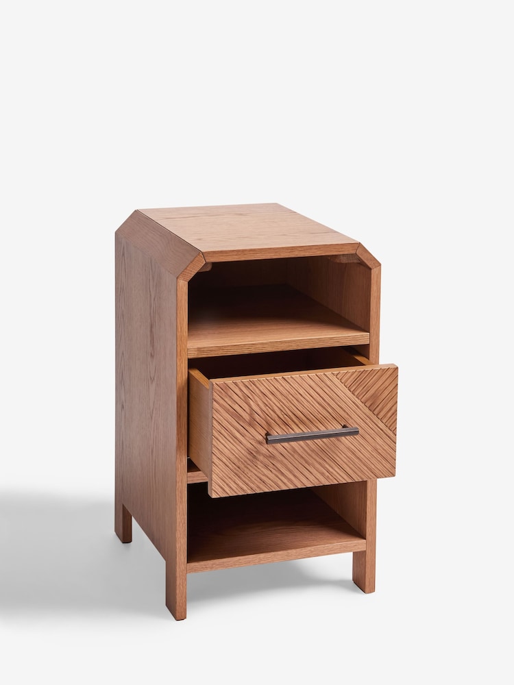 Dark Natural Ellis Oak Wood 1 Drawer Slim Bedside Table - Image 8 of 8