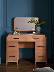 Dark Natural Ellis Oak Wood Console Dressing Table - Image 3 of 10