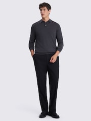 MOSS Charcoal Grey Merino Wool Blend Long-Sleeve Polo Shirt - Image 2 of 4