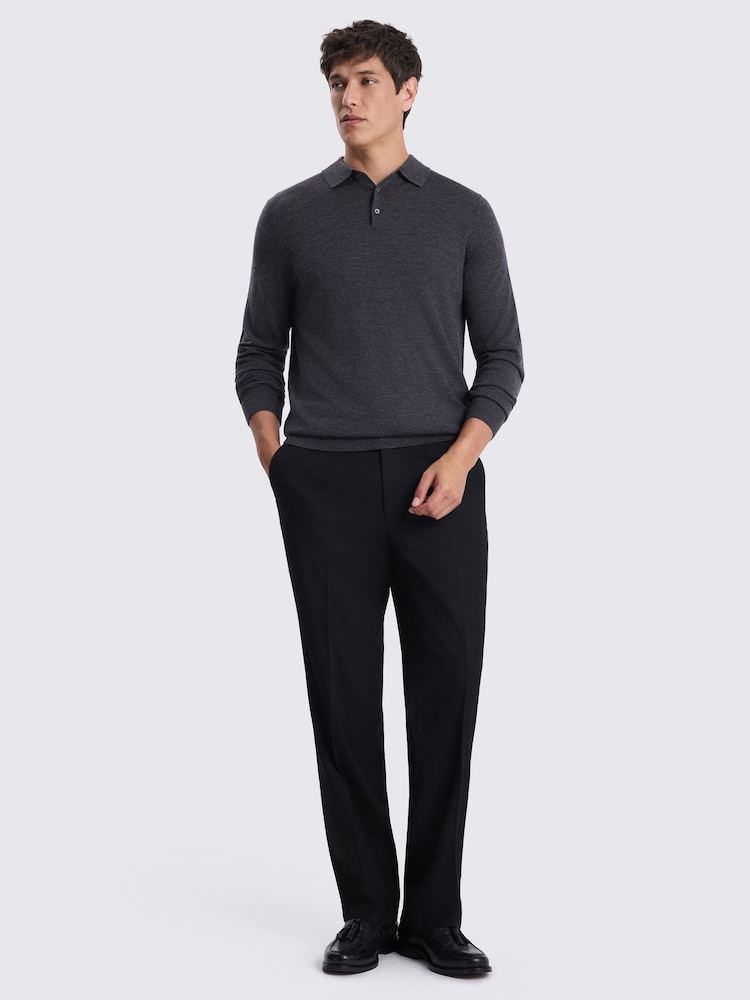 MOSS Charcoal Grey Merino Wool Blend Long-Sleeve Polo Shirt - Image 2 of 4