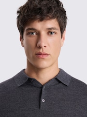 MOSS Charcoal Grey Merino Wool Blend Long-Sleeve Polo Shirt - Image 3 of 4