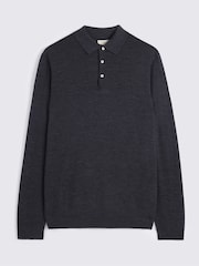 MOSS Charcoal Grey Merino Wool Blend Long-Sleeve Polo Shirt - Image 4 of 4