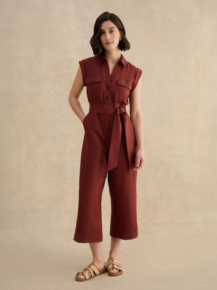 Hobbs Syrup Brown Spencer Linen Jumpsuit - Image 1 of 4