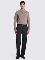 MOSS Taupe Brown Merino Wool Blend Long-Sleeve Polo Shirt - Image 2 of 3