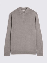 MOSS Taupe Brown Merino Wool Blend Long-Sleeve Polo Shirt - Image 3 of 3