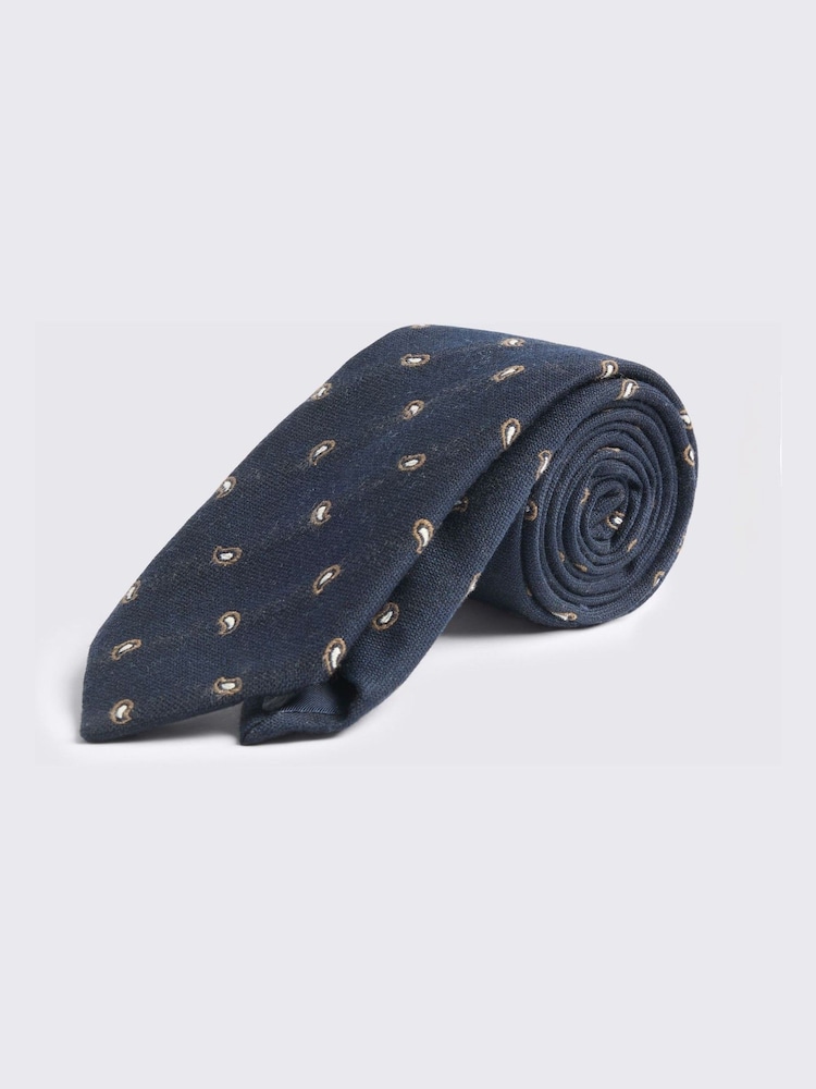 MOSS Blue Italian Wool Blend Paisley Tie - Image 1 of 2