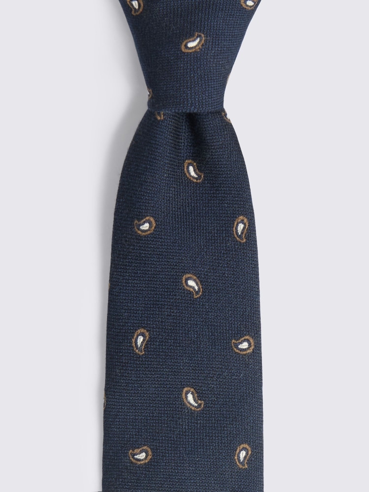 MOSS Blue Italian Wool Blend Paisley Tie - Image 2 of 2